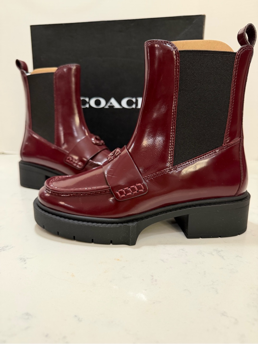 Authentic Coach Retail Burgundy Leather Chelsea Booties - Picture 6 of 13